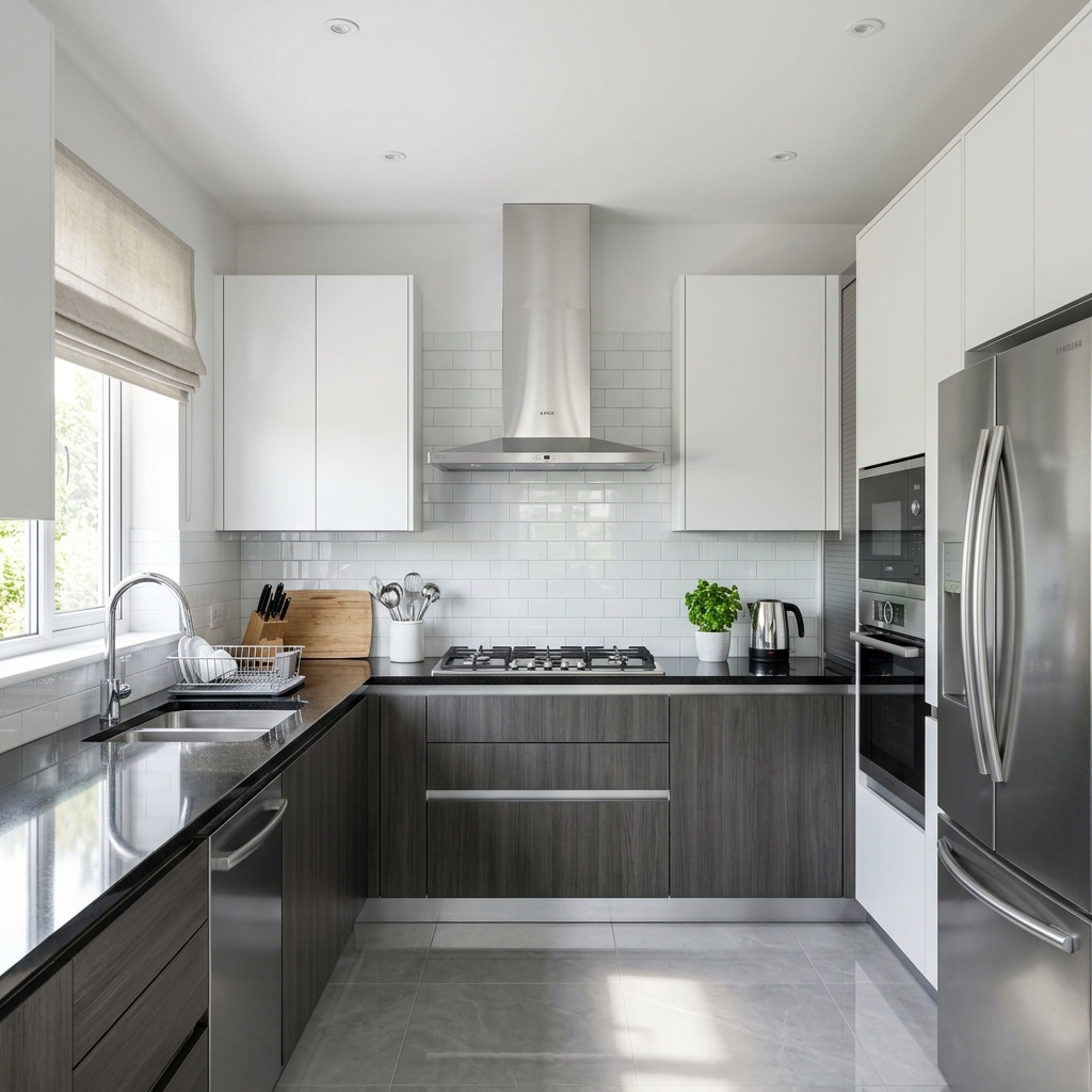 Clean kitchen chimney hood and countertops