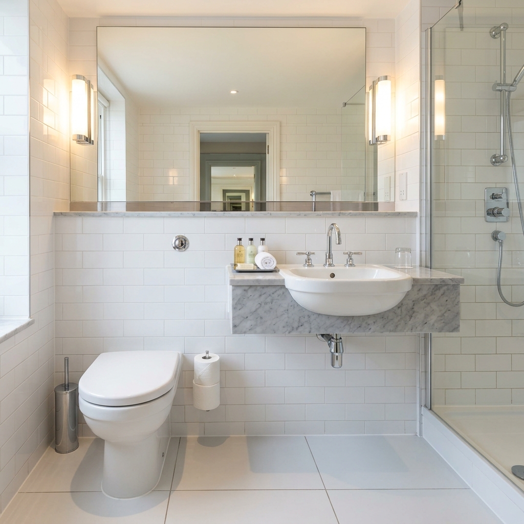 Spotless polished luxury hotel washroom
